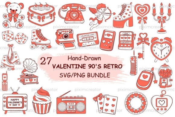 90s Retro Valentine SVG PNG Bundle