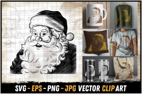Rustic Santa Sketch Retro Design SVG