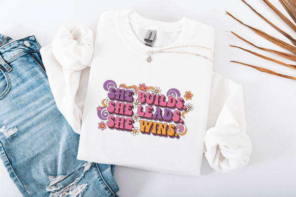 She Builds She Leads She Wins SVG Retro